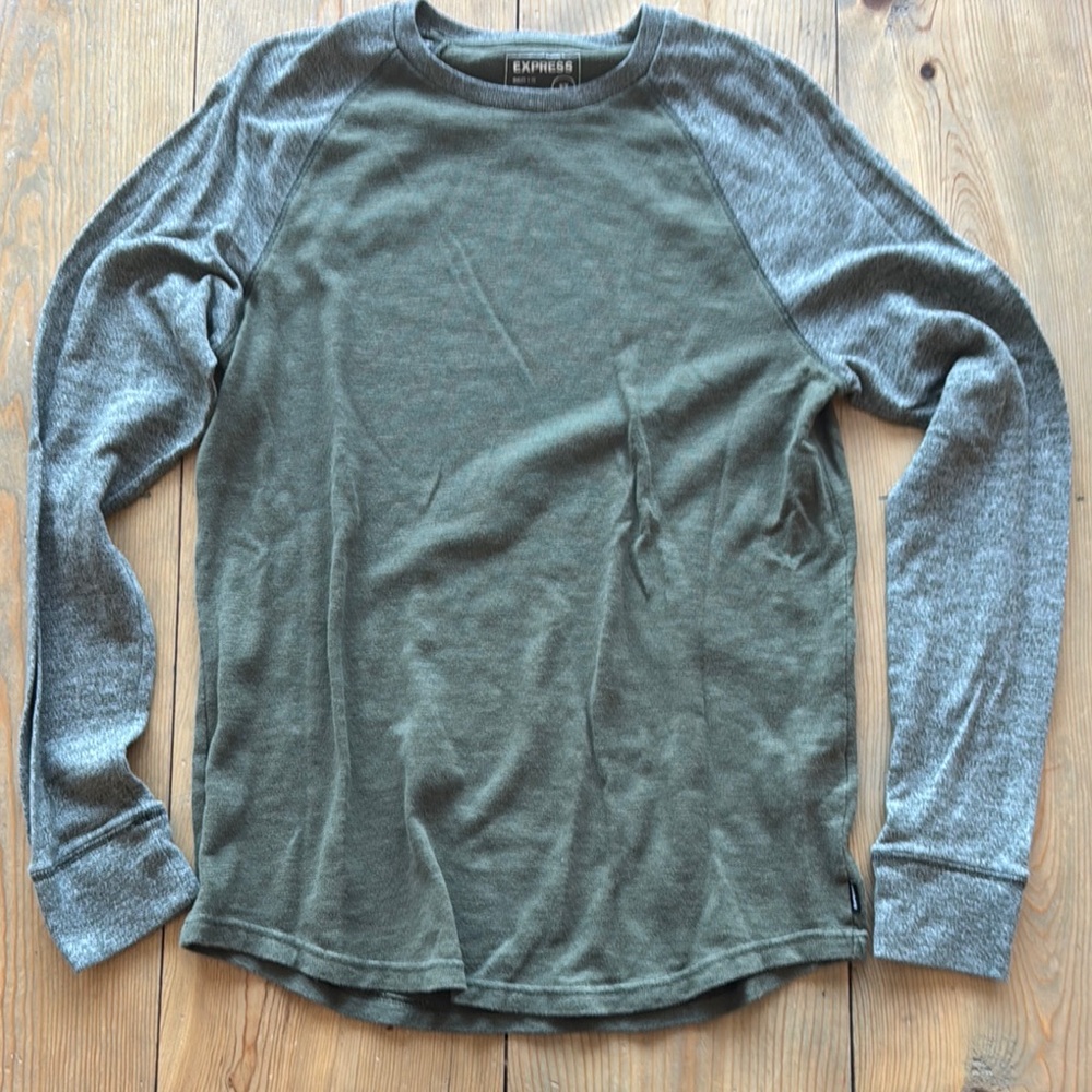 Express Green and Gray Long Sleeve Shirt